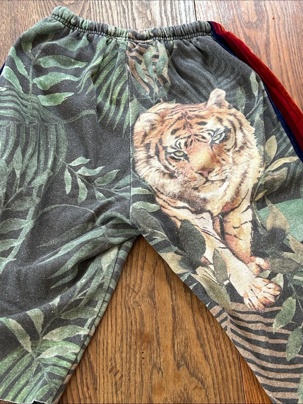 Aviator Nation Green Tropical Tiger Print Unisex Shorts with Red Accent - Picture 8 of 16